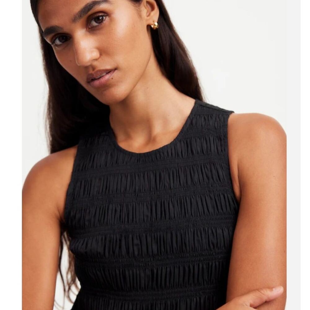 NWT Madewell The Melody Bubble-Hem Smocked Midi Dress Poplin Black XS